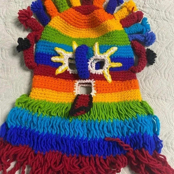 Handmade Aya Huma Diablo Huma Ancient Inca Mask Ecuador Inti Raymi Rainbow - Picture 2 of 2